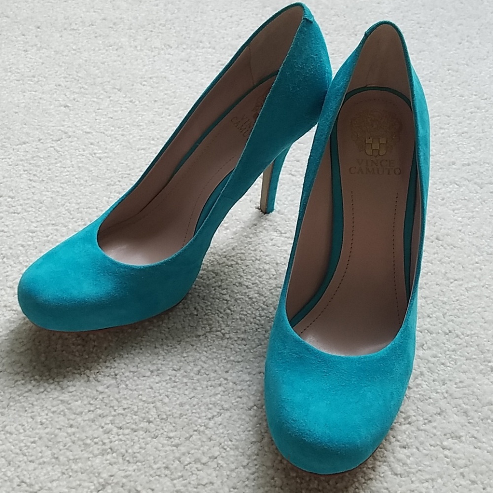 16. Vince Camuto heels blue godess suede heels